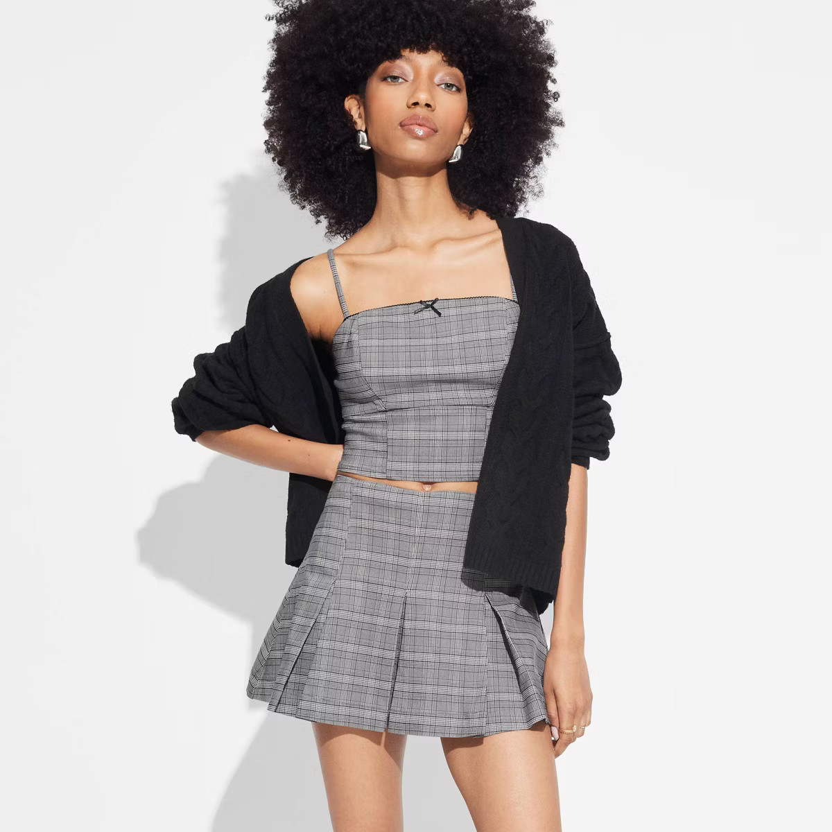 Women's Mid-Rise Woven Skort - Wild Fable™ Gray Plaid XXS | Target