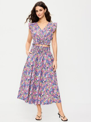 Smocked-Waist Midi Skirt | Old Navy (CA)