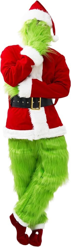 Earado Christmas Green Big Monster Santa Costume for Men 7 PCS Deluxe Furry Adult Santa Suit Xmas... | Amazon (US)