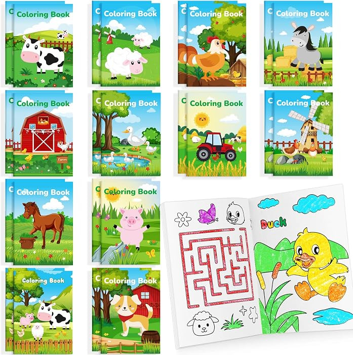 BenLouis 24 Pcs Farm Animals Mini Coloring Books for Kids Party Favors | Amazon (US)