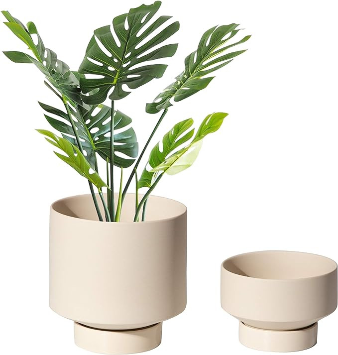 UBEE 2 Ceramic Pots for Indoor Plants Set, 5.43 Inch + 4.61 Inch Plant Pots with Drainage Holes a... | Amazon (US)