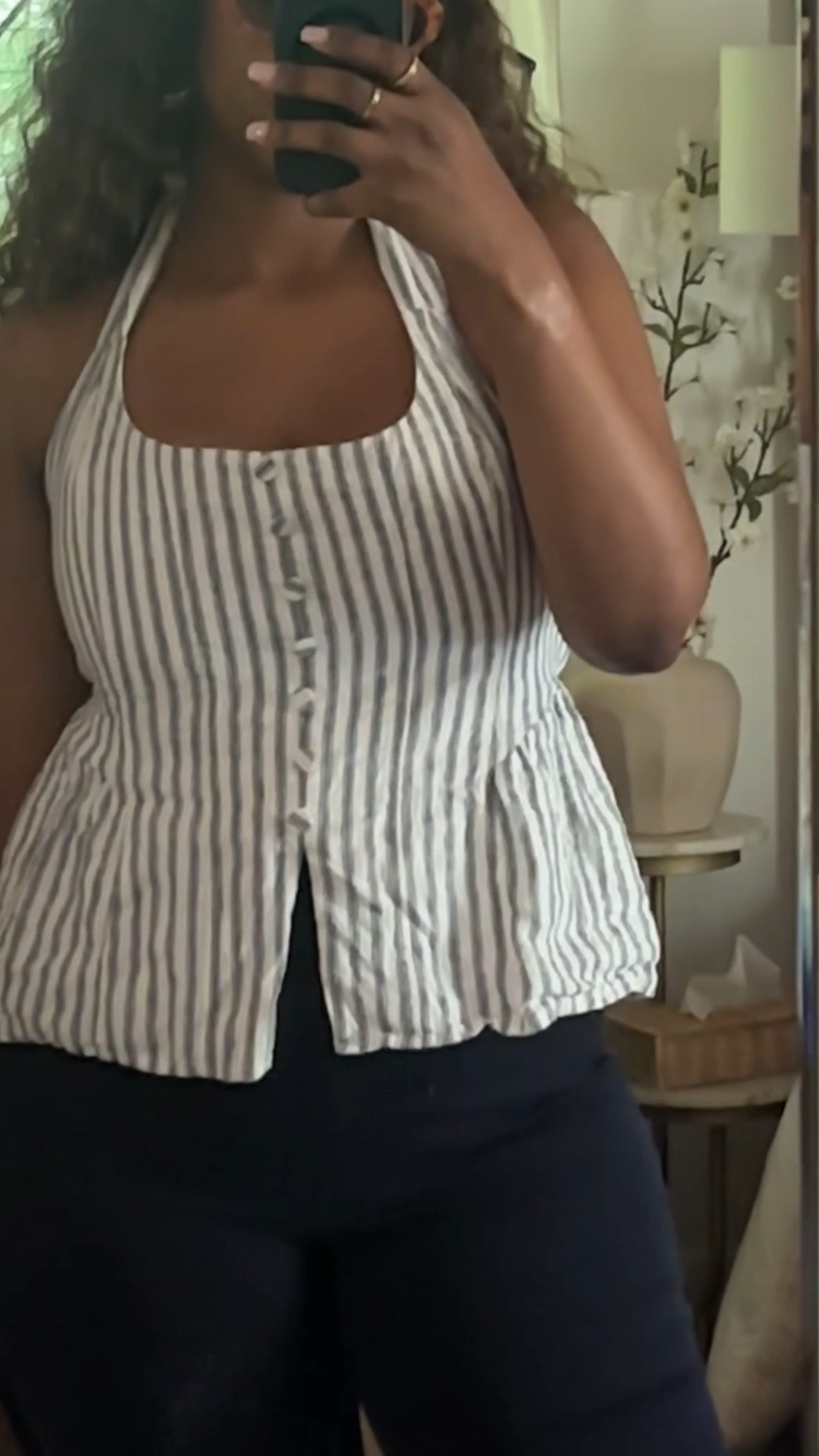 Linen, capris, and sandals. Summer activated.

Reformation Evie top, navy capri pants, gold sandals outfit, tall girl summer outfit, curvy fashion finds, linen top look, casual polished style, grown woman summer, capsule wardrobe, easy outfit idea, Reformation style, comfy and chic, summer outfit inspo, capris try on