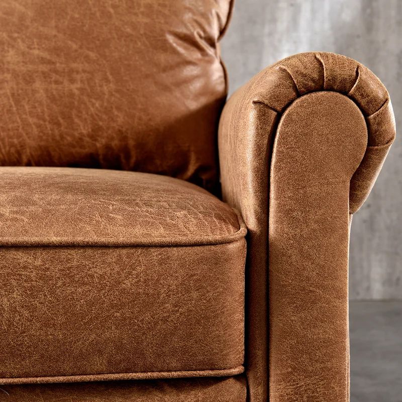 Linus 74.01'' Leather Match Rolled Arm Sofa | Wayfair North America