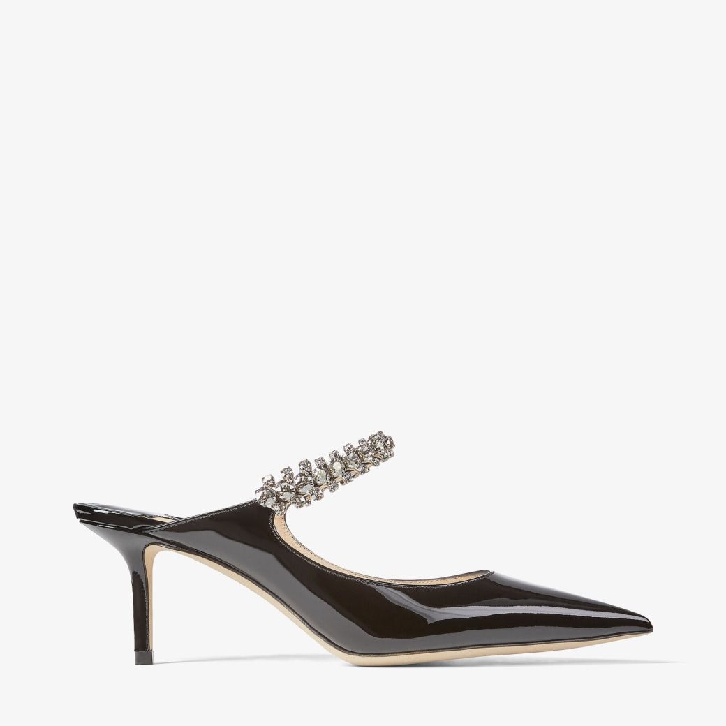 Black Patent Leather Mules with Crystal Strap | Jimmy Choo (US)