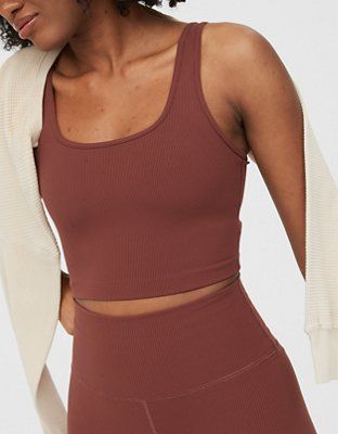 OFFLINE Ribbed Square Neck Longline Sports Bra | American Eagle Outfitters (US & CA)