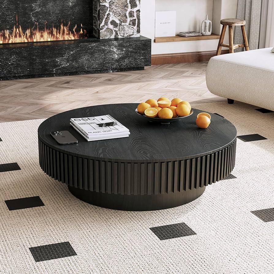 39'' Round Coffee Table with Storage, Modern Wooden Coffee Table with Solid Wood Veneered, Circle... | Amazon (US)