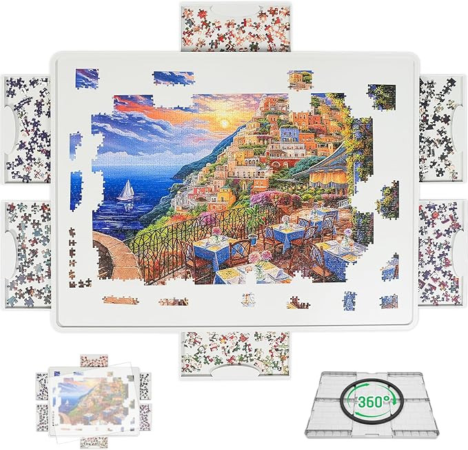 BuilderButler Lightweight 1500 Pieces Rotating Puzzle Board with 6 Sliding Drawers and Cover – ... | Amazon (US)