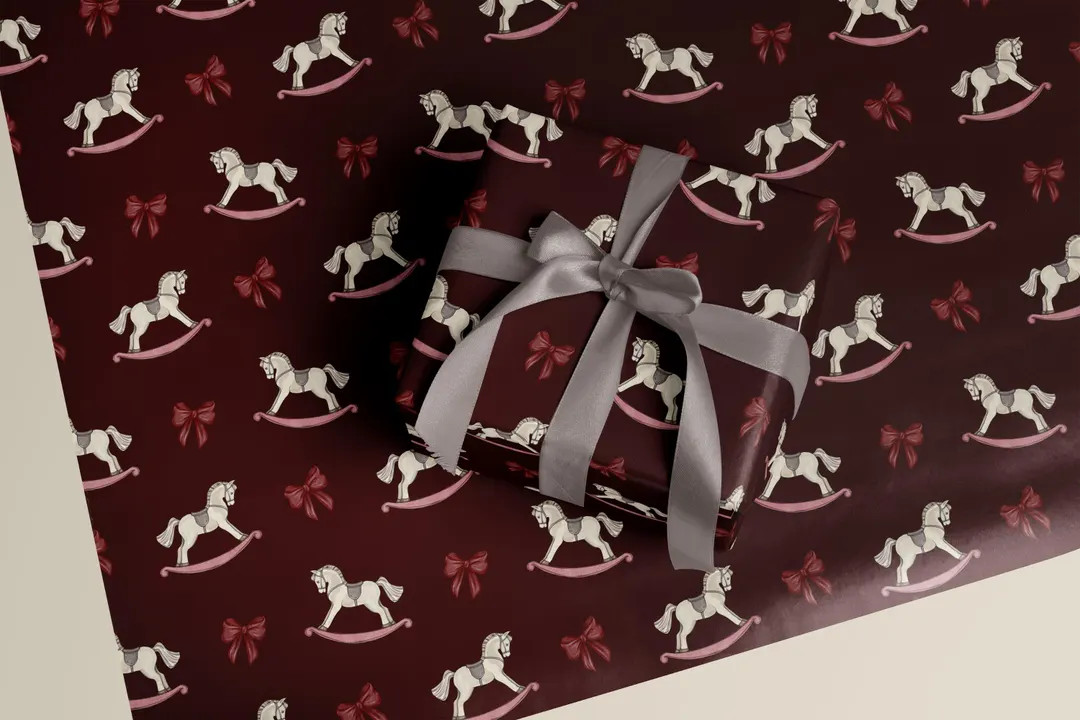 Vintage Rocking Horse Gift Wrap, Classic Christmas Wrapping Paper & Baby Shower Gift - Etsy | Etsy (US)