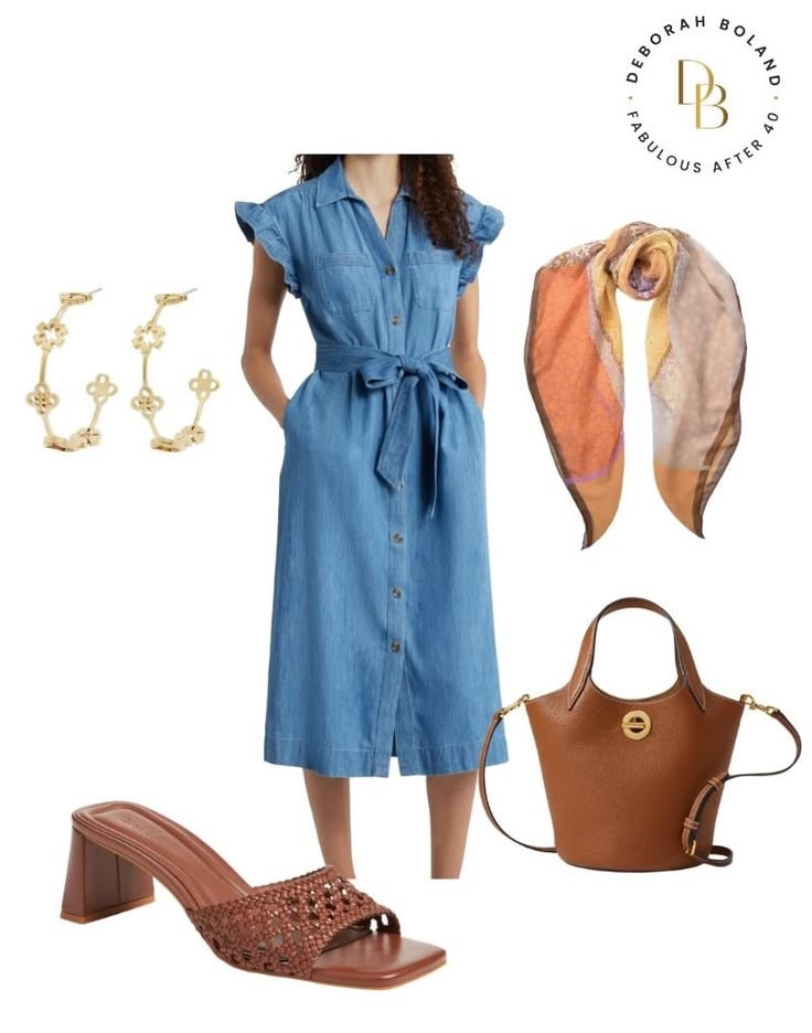 Denim dresses are one of those pieces I reach for every spring because they’re just so easy. Throw one on, add a few accessories, and you instantly have a complete outfit.

I love the feminine ruffle sleeves and tie waist on this one—it gives the classic denim look a little extra shape. I paired it with warm brown woven heels, a structured bag, and a lightweight scarf for a bit of color. The gold earrings finish it off and make it feel a little more polished. 

#LTKOver40 #LTKSeasonal #LTKootd