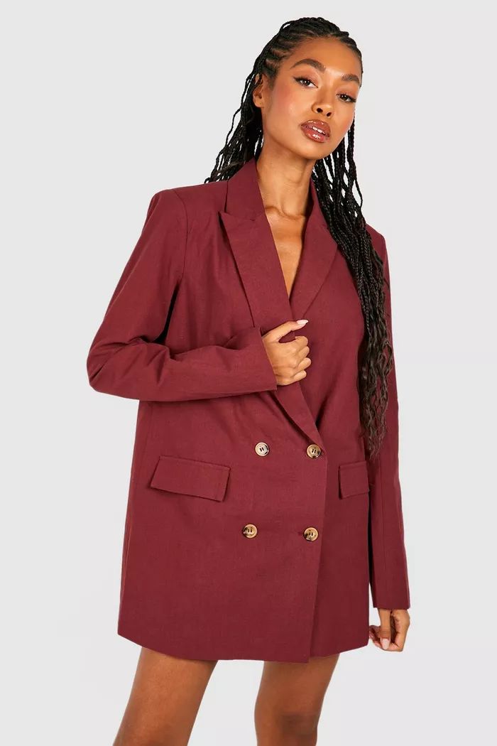 Linen Look Double Breasted Oversized Blazer Dress | boohoo (US & Canada)