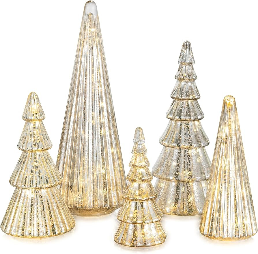 Glasseam Glass Christmas Tree Silver: 5 Pcs Mercury Christmas Decorations | Amazon (US)