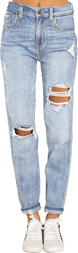 luvamia Boyfriend Jeans for Women Stretch High Waisted Ripped Distressed Mom Jeans Slim Denim Pan... | Amazon (US)