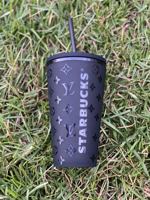 Louis Vuitton Inspired Starbucks Tumbler Matte Black | Etsy | Etsy (US)