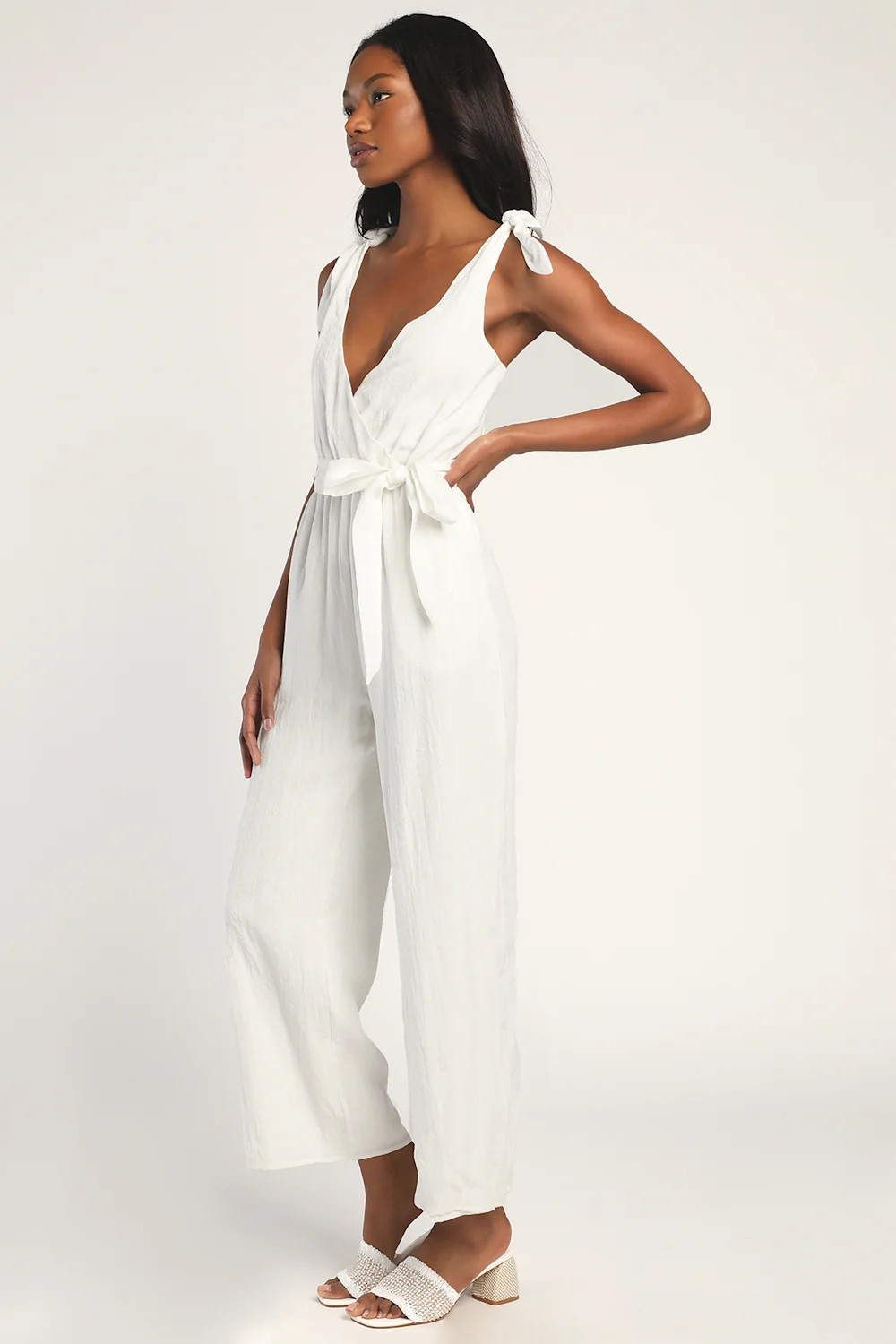 Jump Into Love Ivory Tie-Strap Wide-Leg Jumpsuit | Lulus (US)