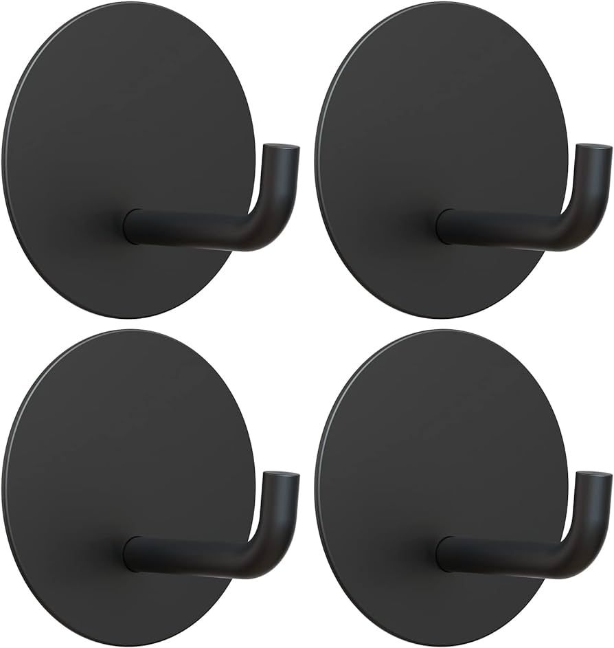 VIS'V Adhesive Hooks, Black Round Self Adhesive Wall Hooks Small Stick on Hooks Waterproof Heavy ... | Amazon (US)