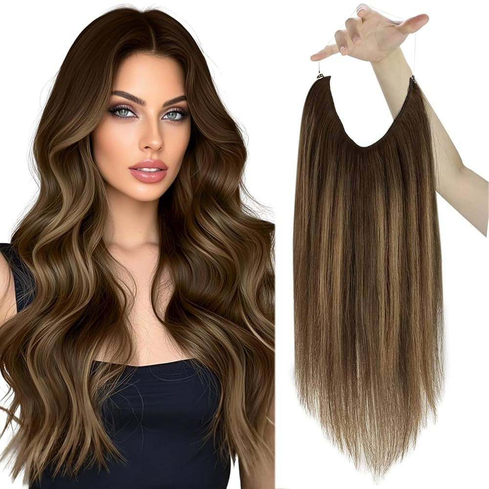 Sunny Wire Hair Extensions Real Human Hair Fish Line Human Hair Extensions Invisible Wire Extensi... | Amazon (US)