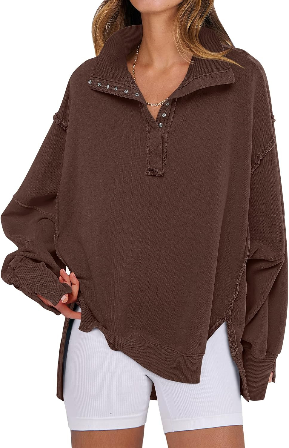 ANRABESS Sweatshirt for Women Oversized Casual Fall Henley Pullover Top | Amazon (US)