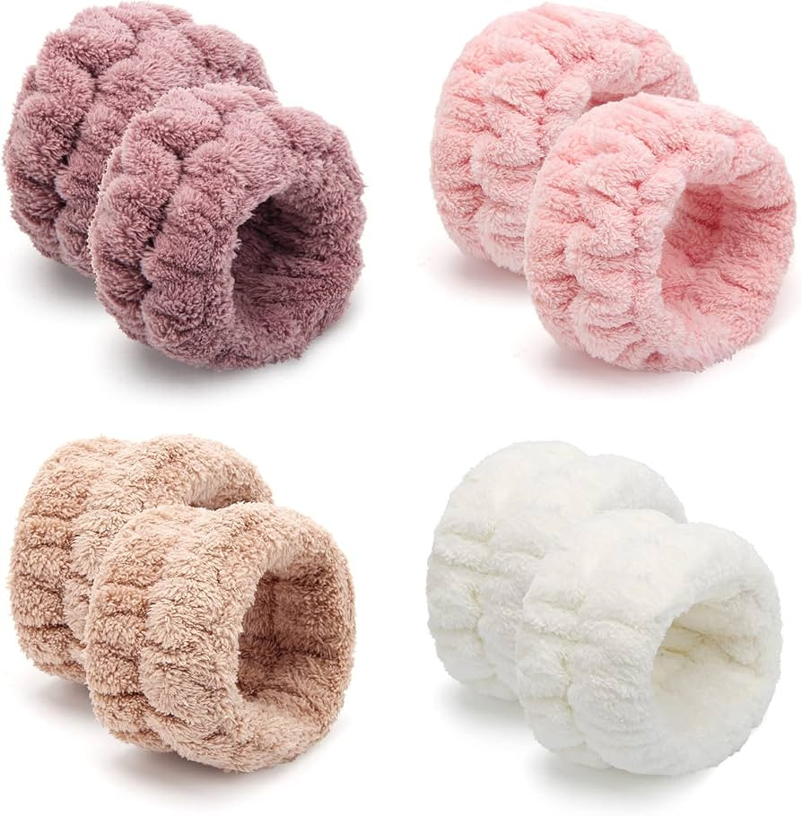 4 Pairs Spa Washband Wash Wristbands Coral Velvet Wrist Band for Washing Face Make Up Absorbent W... | Amazon (US)