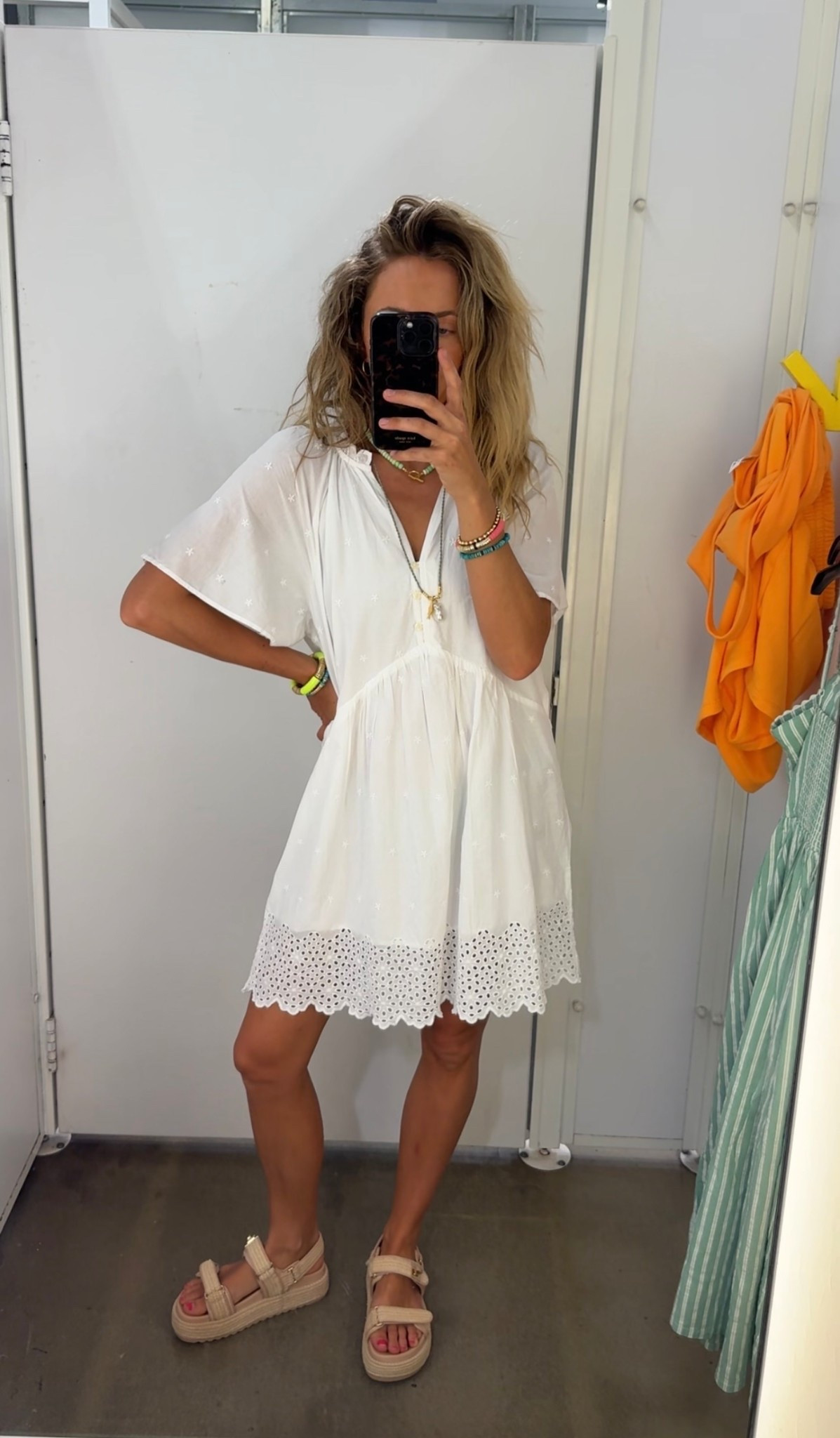 Cute little white dress. Only had a size large in store but was nice easy dress. 
Size large here 