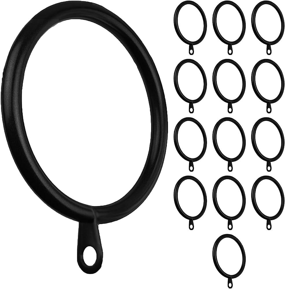 Meriville 14 pcs Black 1.5-Inch Inner Diameter Metal Curtain Rings with Eyelets, Fits Up to 1 1/4-Inch Rod | Amazon (US)