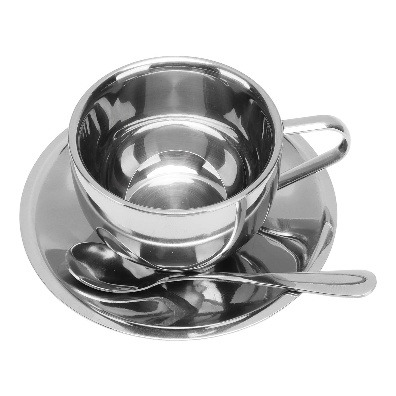 Fdit 180ml Insulated Coffee Cup Set, 304 Stainless Steel Double Wall Cup Tea Cup with Saucer Spoo... | Amazon (US)