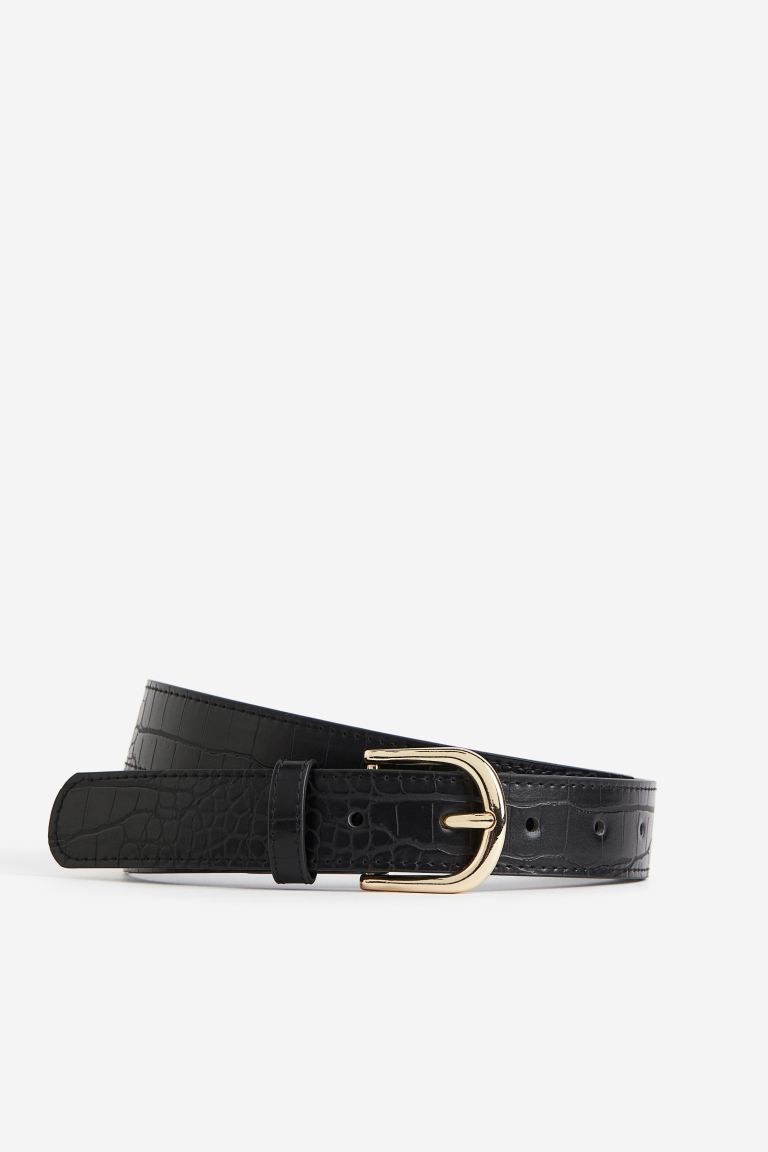 Belt - Black/Crocodile-patterned - Ladies | H&M GB | H&M (UK, MY, IN, SG, PH, TW, HK)