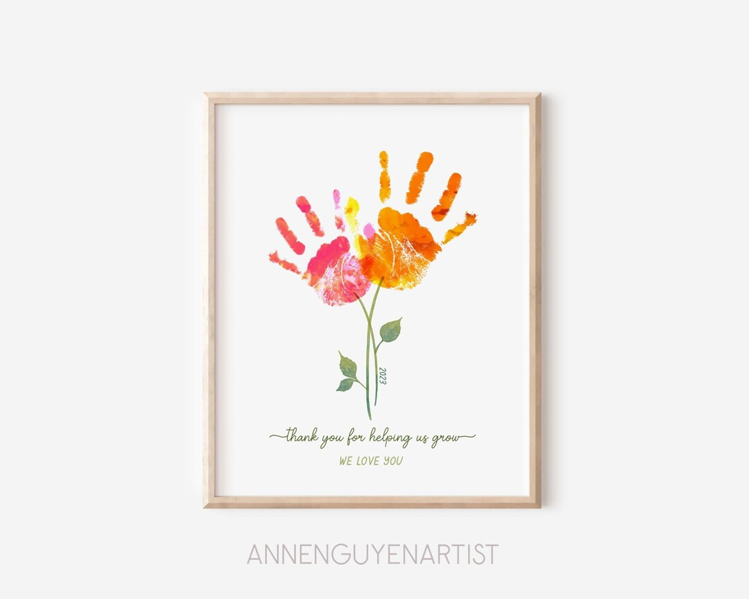 Mothers day art print Flower handprint keepsake bouquet floral mom nana nanny grandmas garden DIY... | Etsy (US)