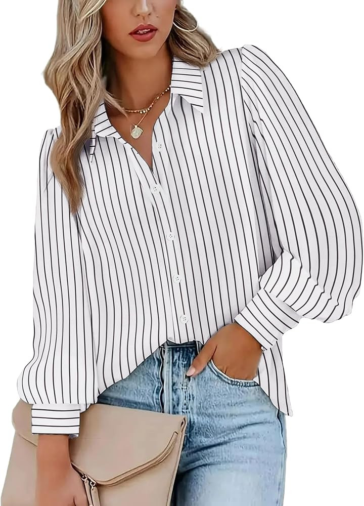 Zeagoo Womens Shirts Button Down Printed Lantern Long Sleeve Blouse Fashion Casual Tops 2024 | Amazon (US)