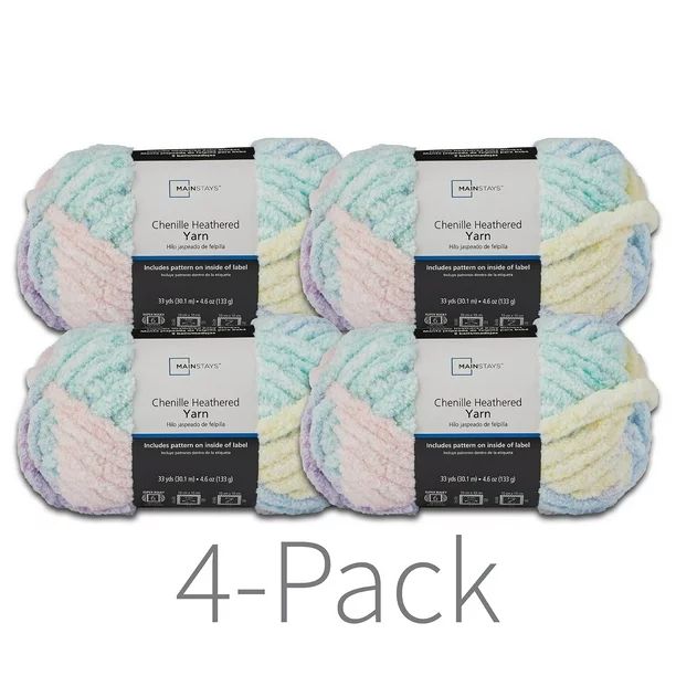 Mainstays Chenille Heathered Yarn, Multi Pastel, 33 Yards, 100% Polyester, Pack of 4 | Walmart (US)