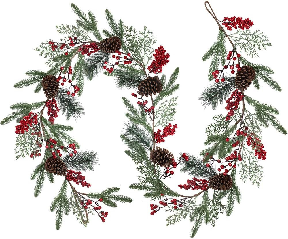 Artificial Christmas Pine Garland with Spruce Cypress Pinecones Red Berry Garland Winter Greenery... | Amazon (US)