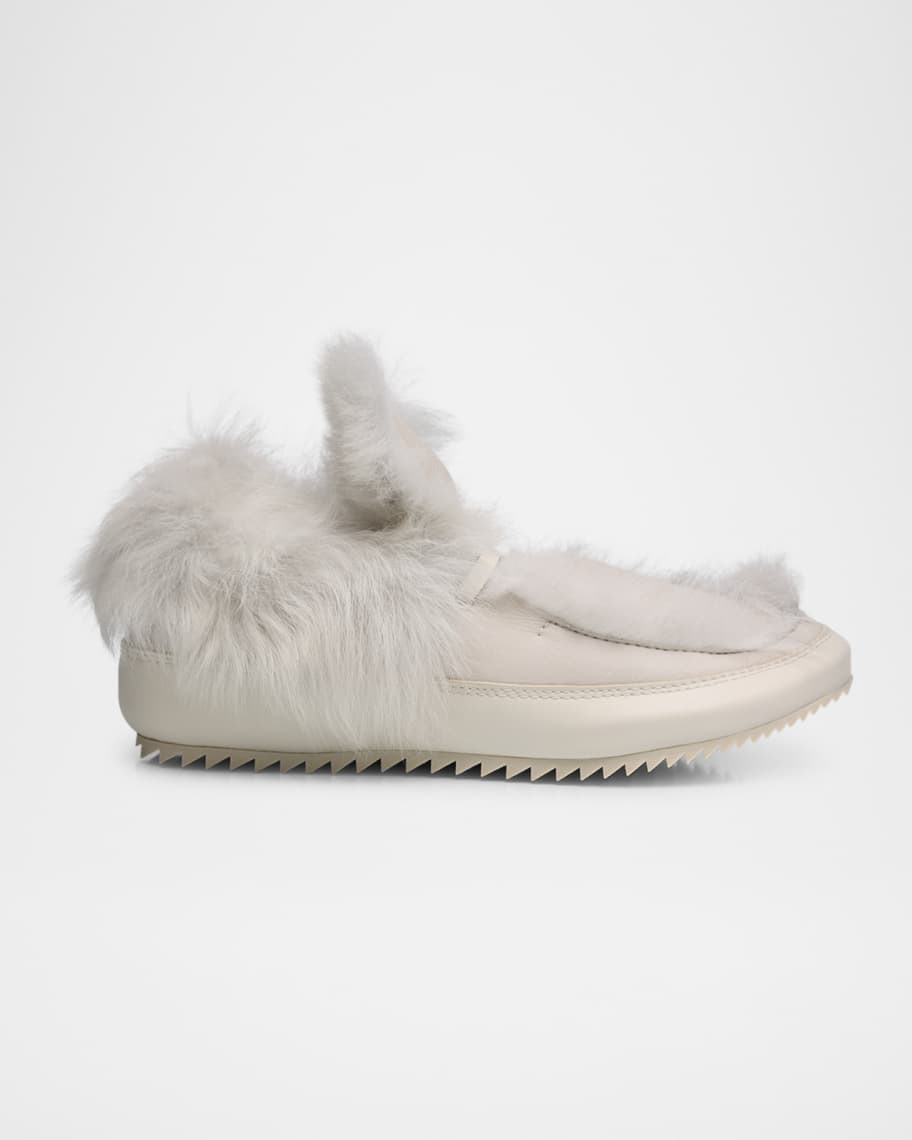 Pedro Garcia Jadine Fur-Lined Mixed Leather Moccasins | Neiman Marcus