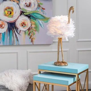 30"H Gold & White Flamingo Table Lamp - 30"H x 19"W x 14"D | Bed Bath & Beyond