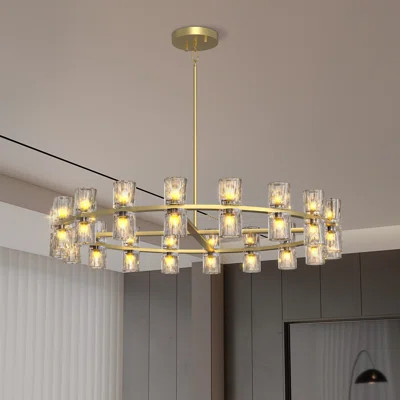 Modern 36" Gold Round Chandelier Light Fixture, K9 Crystal Chandeliers for Dining Room, Living Room, Dining Room Chandeliers Over Table, Chandelier fo | Wayfair North America