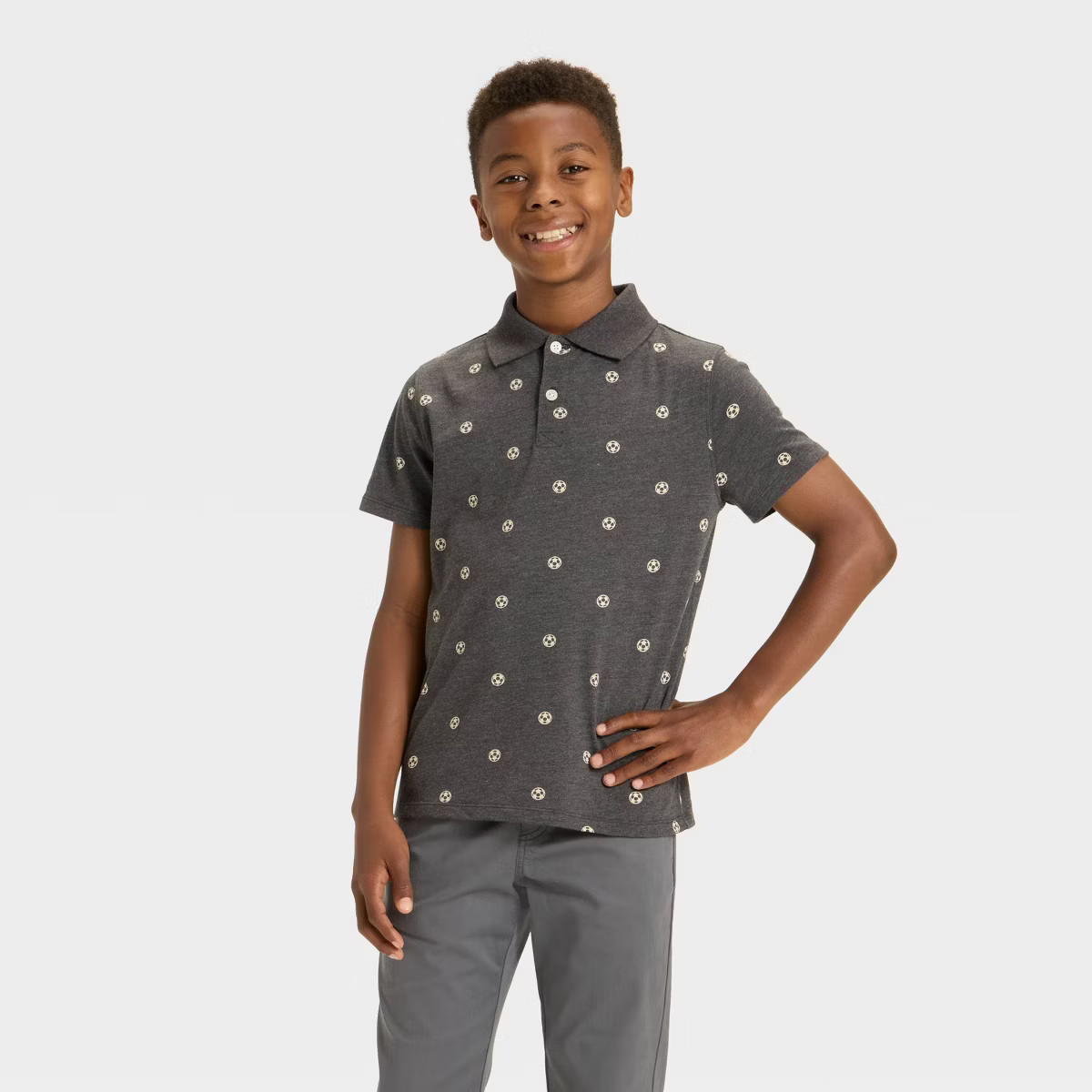 Boys' Short Sleeve Soccer Ball Printed T-Shirt - Cat & Jack™ Charcoal Gray | Target