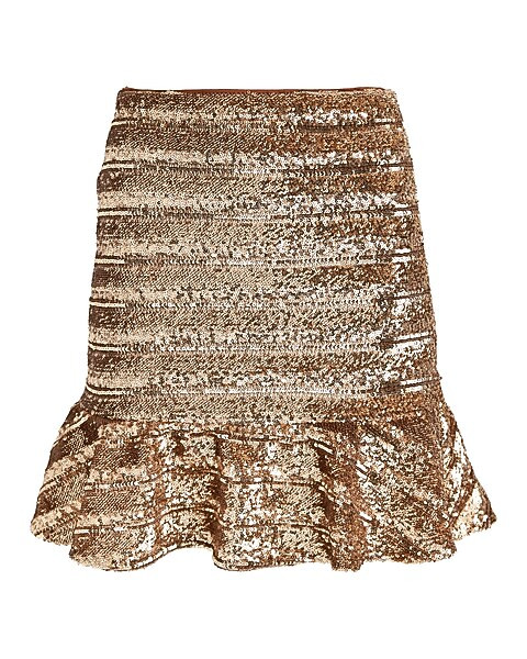 Super High Waisted Sequin Striped Peplum Mini Skirt | Express