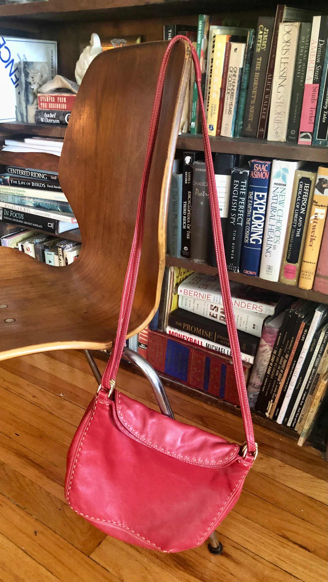 Lipstick Red Leather Ganson Shoulder Bag With Gold Hardware and Double Straps, Fold Over Snap Fro... | Etsy (US)