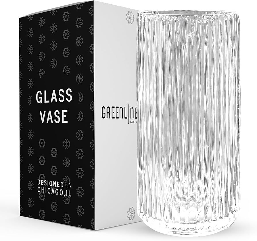 Greenline Goods Ribbed Flower Vase with Rounded Bottom - Clear Hand-Blown Glass Vases for Flowers... | Amazon (US)