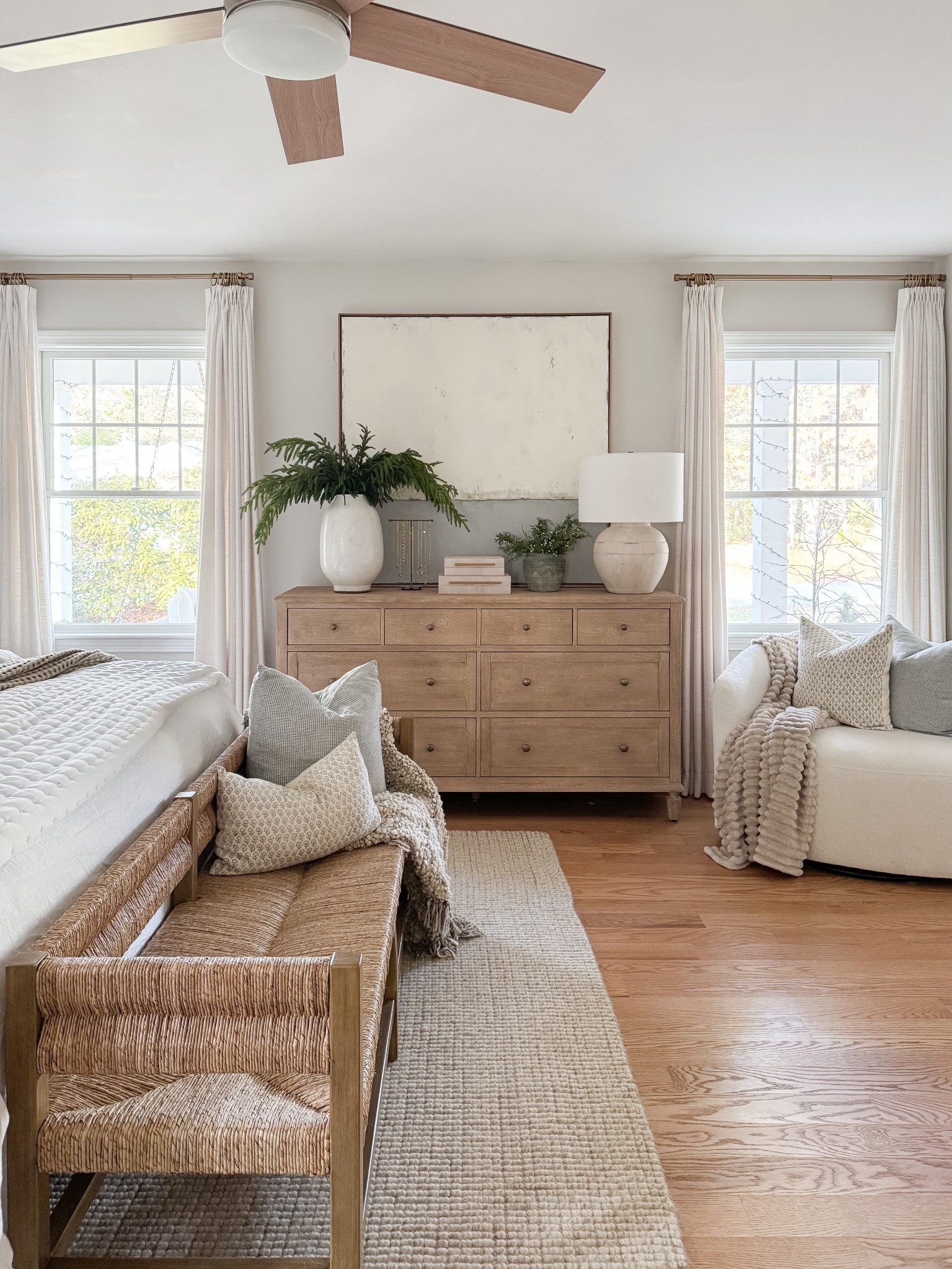 Light wood furniture styled with ceramics and greenery brings warmth and balance to the bedroom. coastal bedroom furniture, wood dresser styling, neutral home decor, coastal interiors, bedroom styling ideas, timeless bedroom, natural textures, home inspiration, sherricalnanhome

#LTKHome #LTKFindsUnder50