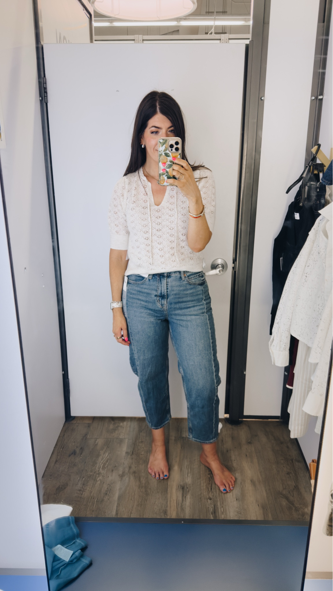 Old navy try on
On a medium pointelle short sleeve sweater and an 8 barrel
Jeans 

#LTKFindsUnder50 #LTKSaleAlert #LTKMidsize