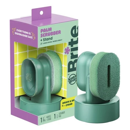 Brite by Scotch-Brite Palm Scrubber with Drain + Dry Stand, Household and Kitchen Sponge with Comfy Grip, 1 Scrub Sponge with Soap Dispenser | Walmart (US)