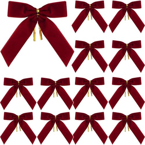 AxiyanX 24 Pcs Red Small Velvet Christmas Bows for Christmas Tree, Wreath, Gift Wrapping, Crafts, Wedding, Party, Twist Tie Bows for Treat Bag Bakery Candy Bags, Home (Dark red) | Amazon (US)
