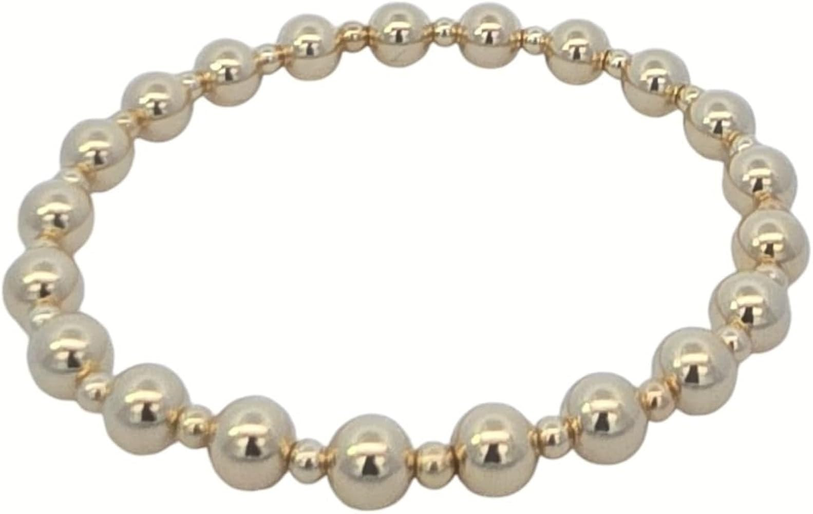 14kt Gold Filled Tarnish-Free Stretch Bracelet for Women - Elegant 3mm & 6mm Alternating Pattern ... | Amazon (US)