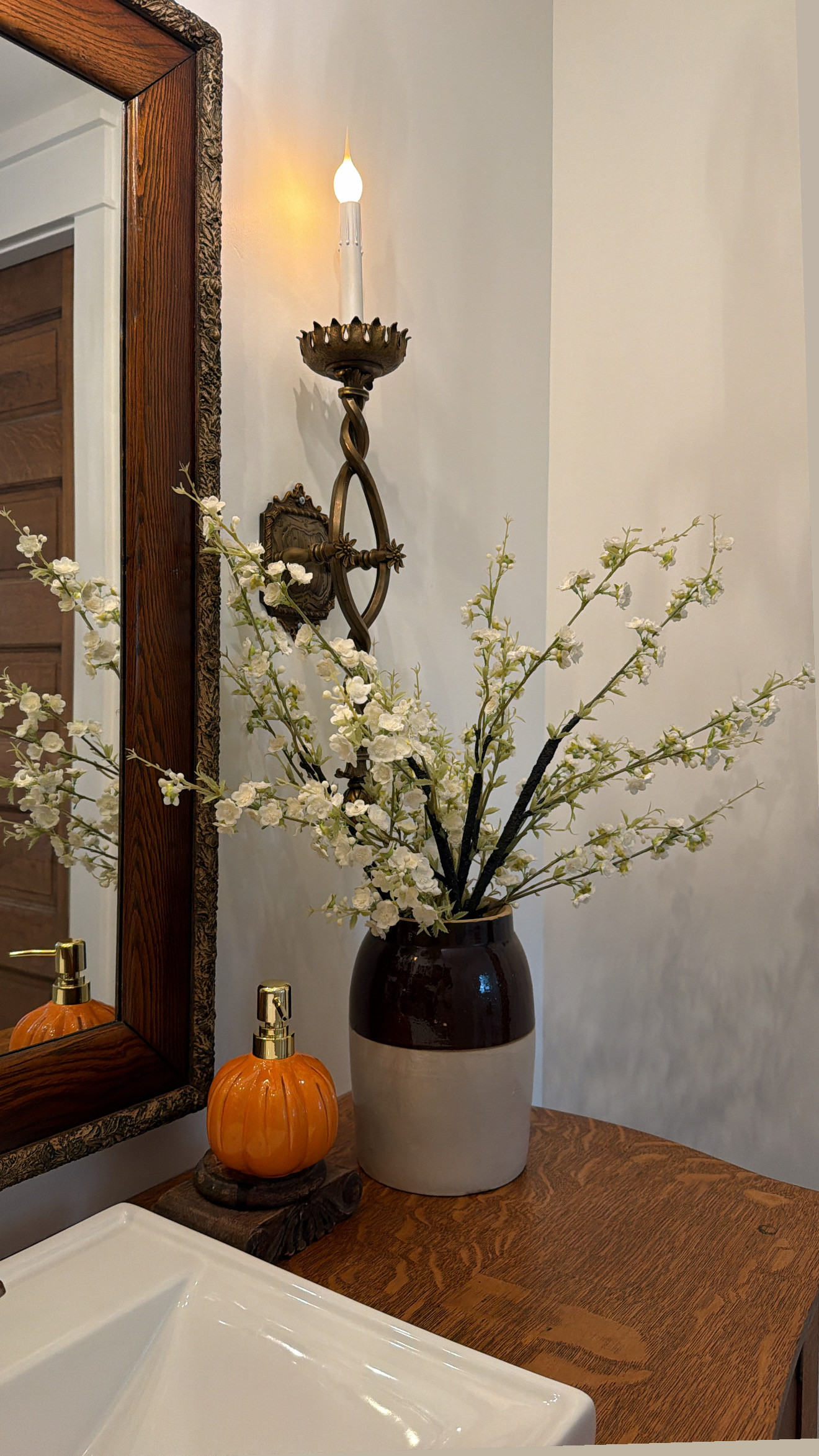 An easy way to add seasonal decor to a bathroom is to add a seasonal soap dispenser. We just added this Halloween pumpkin soap dispenser. 

 #LTKSeasonal #LTKHome