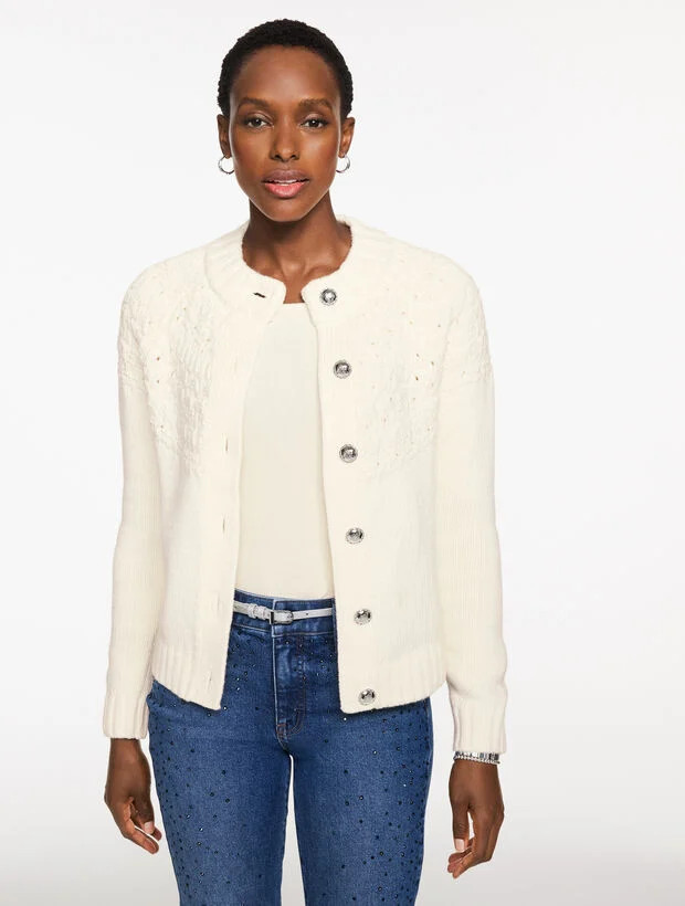 Pointelle Mockneck Cardigan | Talbots