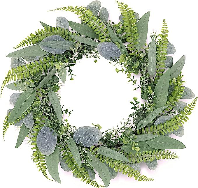 Tiny Land 18 Inch Green Eucalyptus Wreath for Front Door- Handicraft Bamboo Frame with Versatile ... | Amazon (US)