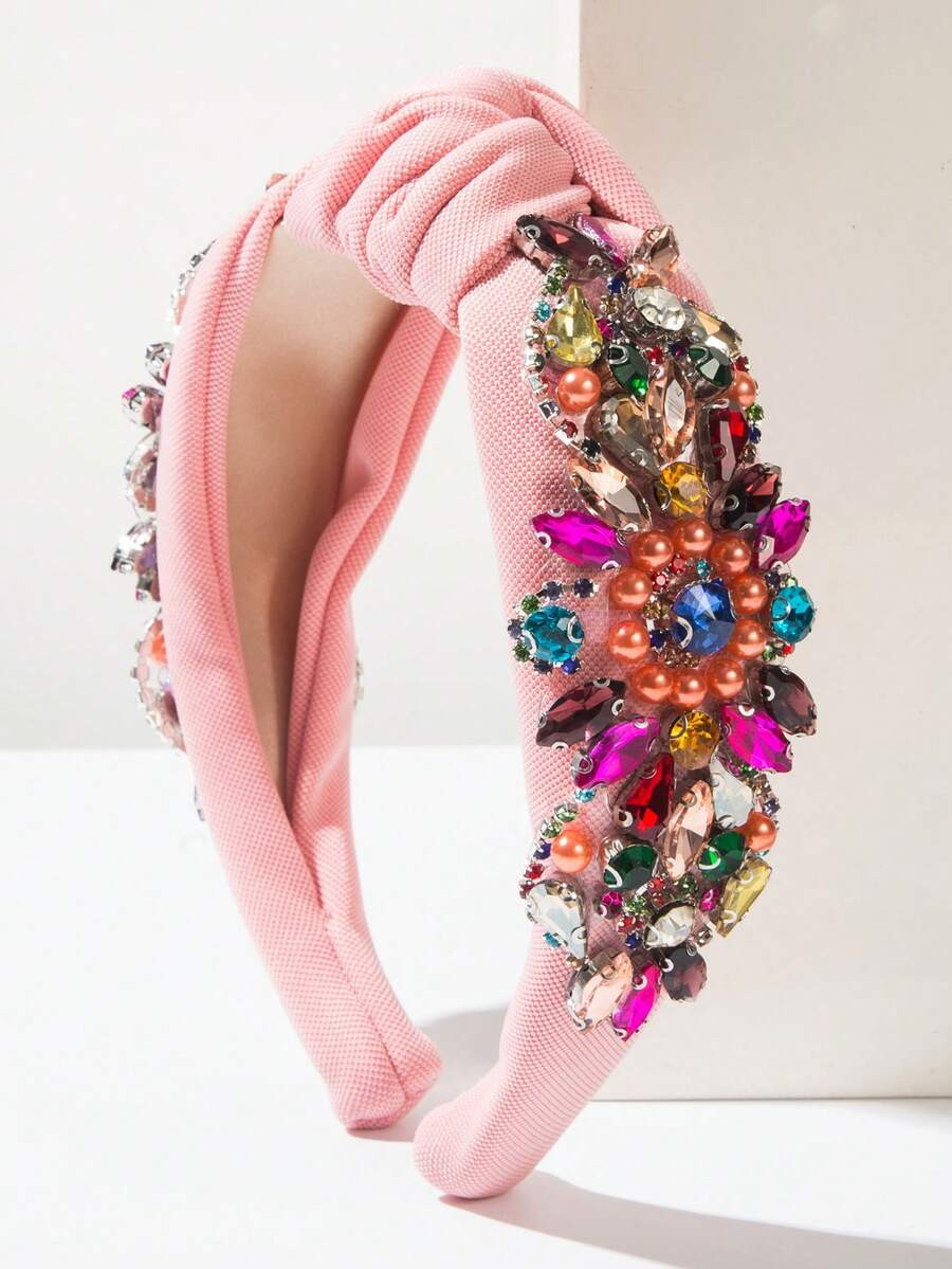 1pc Fashionable & Elegant Wide Rhinestone Hairband, Pink Accessories, Hairband Headband For Women | SHEIN