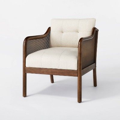 Woodspring Caned Accent Chair Dark Walnut/Cream - Threshold™ designed with Studio McGee | Target