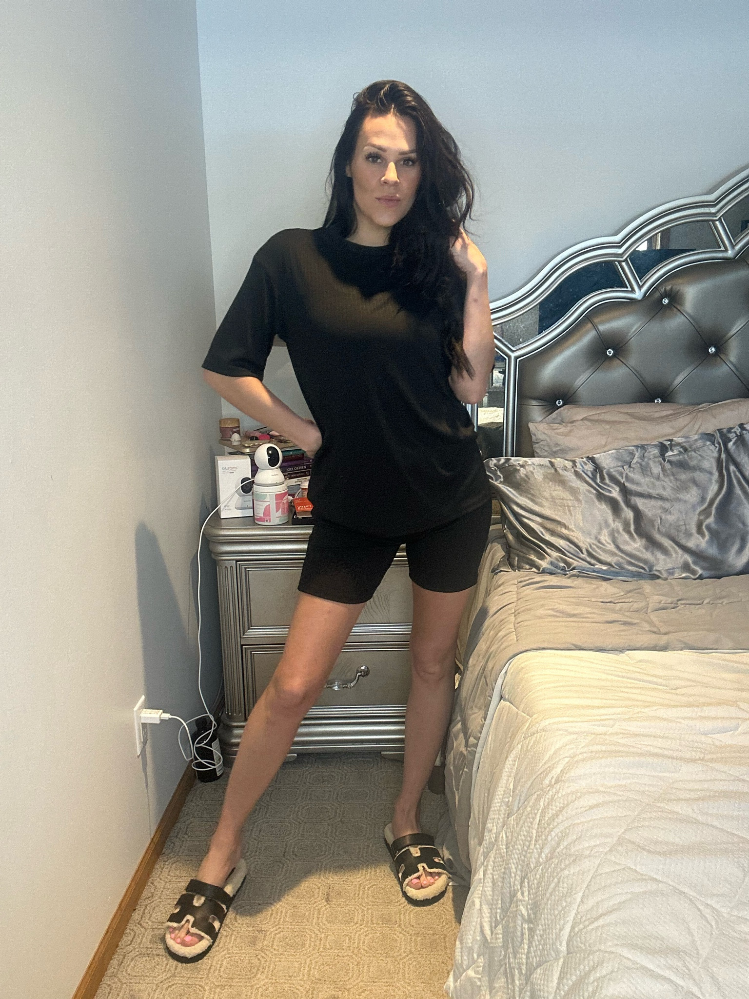 Ekouaer Pajamas 2 Piece Lounge Sets Ribbed Knit Matching Outfits T-shirt Biker Shorts Sleepwear Sweatsuits Regular&Plus