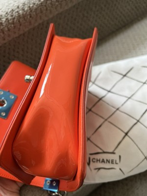 Chanel Le Boy Flap Bag Quilted Patent Small Size Orange shoulder bag | eBay US