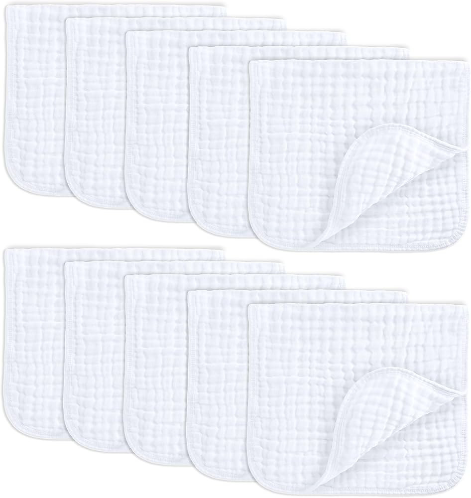 Comfy Cubs Muslin Burp Cloths 20" x 10", Pack of 10 - Large, 6-Layer, Ultra Absorbent 100% Cotton... | Amazon (US)